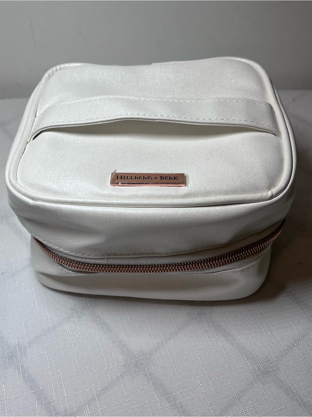 Hillberg & Berk White Travel Cosmetic Case with Rose Gold Accents
New